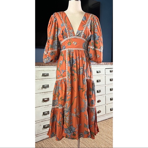 Anthropologie Love The Label Puffed Sleeve Midi Dress XS